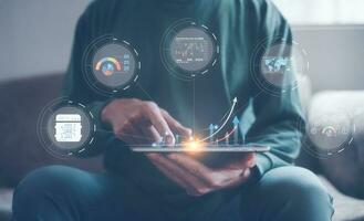 Data analysis of financial and banking, Stock, AI, Technology and data connection, Security, Blockchain and Networking, Business strategy. Business and economic growth global business network photo