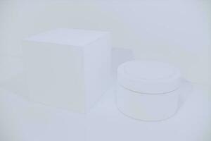 White blank glossy cosmetic plastic jar mock up template on isolated white background, cosmetic container for body cream, gel, butter, bath salt, skin care, powder. 3D illustration photo