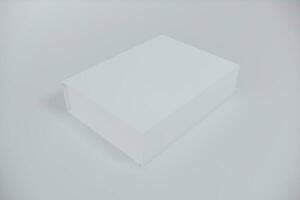 White closed square folding gift box mock up on white background. Side view. 3d illustration. photo