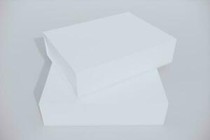 White closed square folding gift box mock up on white background. Side view. 3d illustration. photo