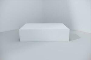 White closed square folding gift box mock up on white background. Side view. 3d illustration. photo