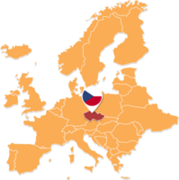 Czech map in Europe, Czech location and flags. png