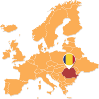 Romania map in Europe, Romania location and flags. png