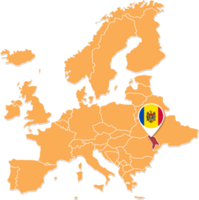 Moldova map in Europe, Moldova location and flags. png