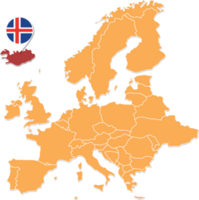 IJsland kaart in Europa, IJsland plaats en vlaggen. png