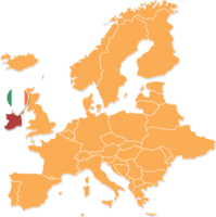 Ireland map in Europe, Ireland location and flags. png