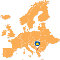 Kosovo map in Europe, Kosovo location and flags. png