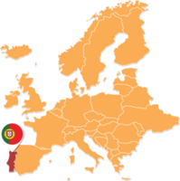 Portugal map in Europe, Portugal location and flags. png