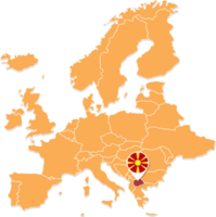 North Macedonia map in Europe, North Macedonia location and flags. png