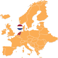 Nederland kaart in Europa, Nederland plaats en vlaggen. png