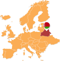 Belarus map in Europe, Belarus location and flags. png