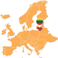 Lithuania map in Europe, Lithuania location and flags. png