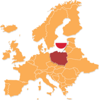 Poland map in Europe, Poland location and flags. png