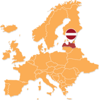 Latvia map in Europe, Latvia location and flags. png