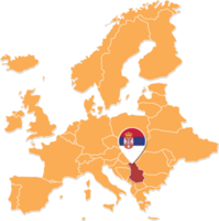 Serbia map in Europe, Serbia location and flags. png