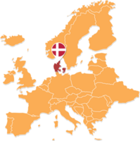 Danemark carte dans L'Europe , Danemark emplacement et drapeaux. png