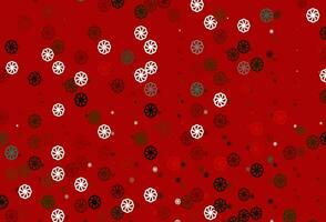 Light Green, Red vector background with xmas snowflakes.