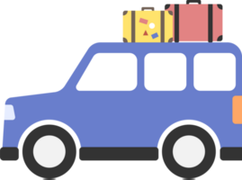 blue car with travel bag on top cartoon element png