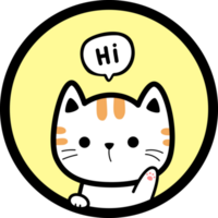 cute cat say hi with round background flat cartoon illustration png