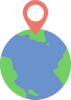 the world with red pin mark travel icon png