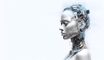Futuristic robot with artificial intelligence. Concept of AI robot, brainpower or master brain. photo