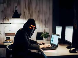 Hacker with hoodie. Concept of dark web, cybercrime, cyberattack. image photo