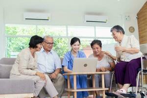 Nursing Home Care concept. Nursing Home Care concept. Asian senior citizens doing activities in nursing homes. photo