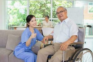 Nursing Home Care concept. Nursing Home Care concept. Asian senior citizens doing activities in nursing homes. photo