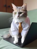 Cat with fashionable dressing. Concept of hardworking pet. image photo