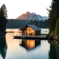 Serene Lakefront Cabin generative with AI png