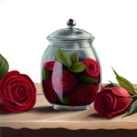 Romantic Red Roses Bouquet in a Vase generative with AI png