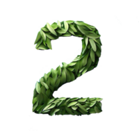 Number 2 with 3d leaf effect with transparent background generative with AI png