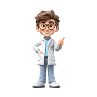 3D Happy cartoon doctor. Cartoon doctor on transparent background. png