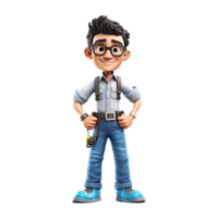 3D cartoon engineer on transparent background. png