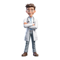 3D Happy cartoon doctor. Cartoon doctor on transparent background. png