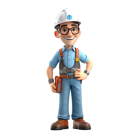 3D cartoon engineer on transparent background. png