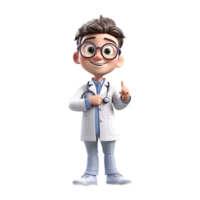 3D Happy cartoon doctor. Cartoon doctor on transparent background. png