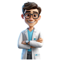 3D Happy cartoon doctor. Cartoon doctor on transparent background. png