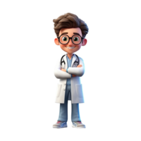 3D Happy cartoon doctor. Cartoon doctor on transparent background. png