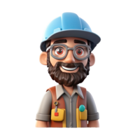 3D cartoon engineer on transparent background. png