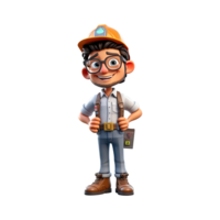 3D cartoon engineer on transparent background. png