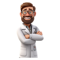 3D Happy cartoon doctor. Cartoon doctor on transparent background. png