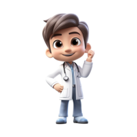 3D Happy cartoon doctor. Cartoon doctor on transparent background. png