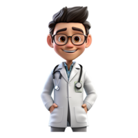 3D Happy cartoon doctor. Cartoon doctor on transparent background. png