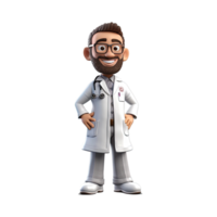 3D Happy cartoon doctor. Cartoon doctor on transparent background. png