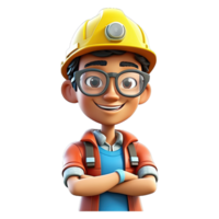 3D cartoon engineer on transparent background. png