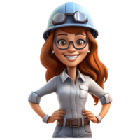 3D cartoon engineer on transparent background. png