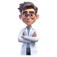 3d glücklich Karikatur Arzt. Karikatur Arzt auf transparent Hintergrund. generativ ai png