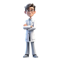 3D Happy cartoon doctor. Cartoon doctor on transparent background. png