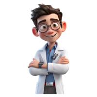 3D Happy cartoon doctor. Cartoon doctor on transparent background. png